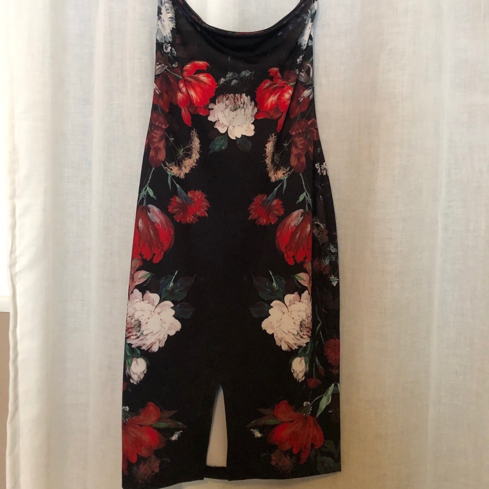 Strapless floral cocktail dress